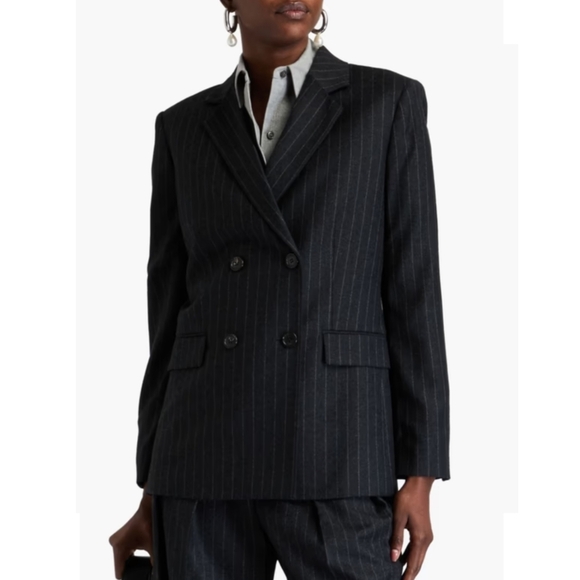 Theory Double Breasted Wool Flannel Pinstripe Blazer - Picture 1 of 11